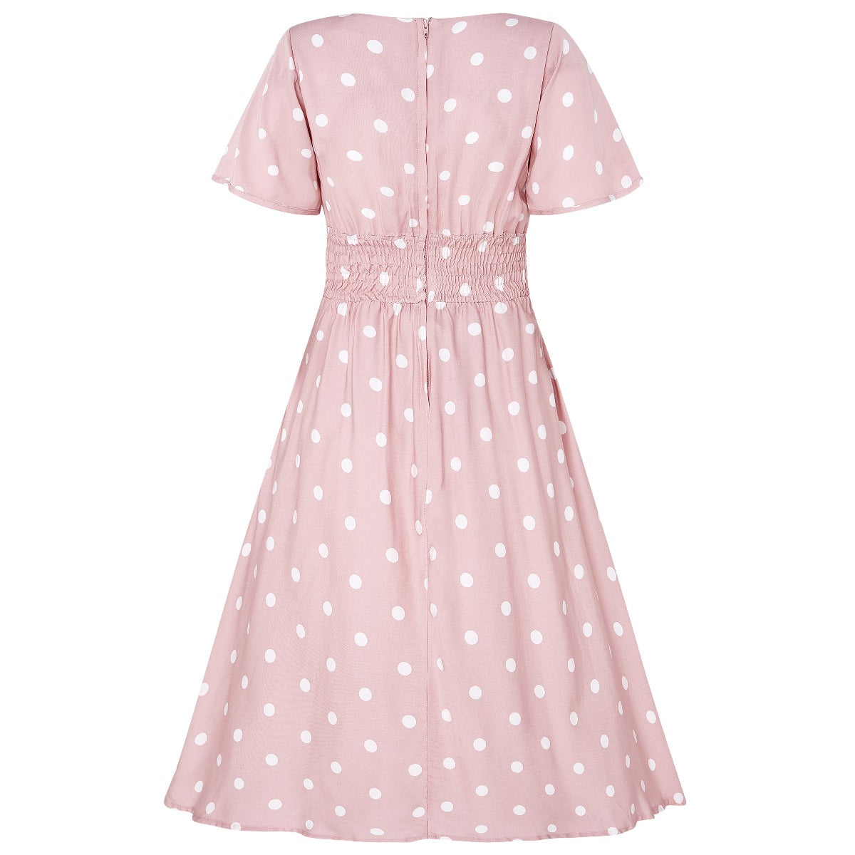 Janice Summer Dress in Baby Pink/White Polka Dot