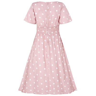 Janice Summer Dress in Baby Pink/White Polka Dot