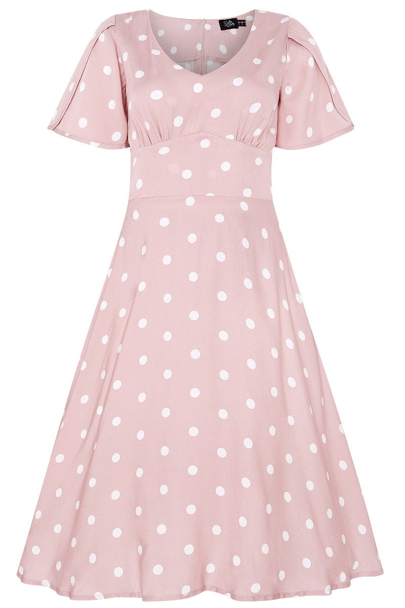 Janice Summer Dress in Baby Pink/White Polka Dot