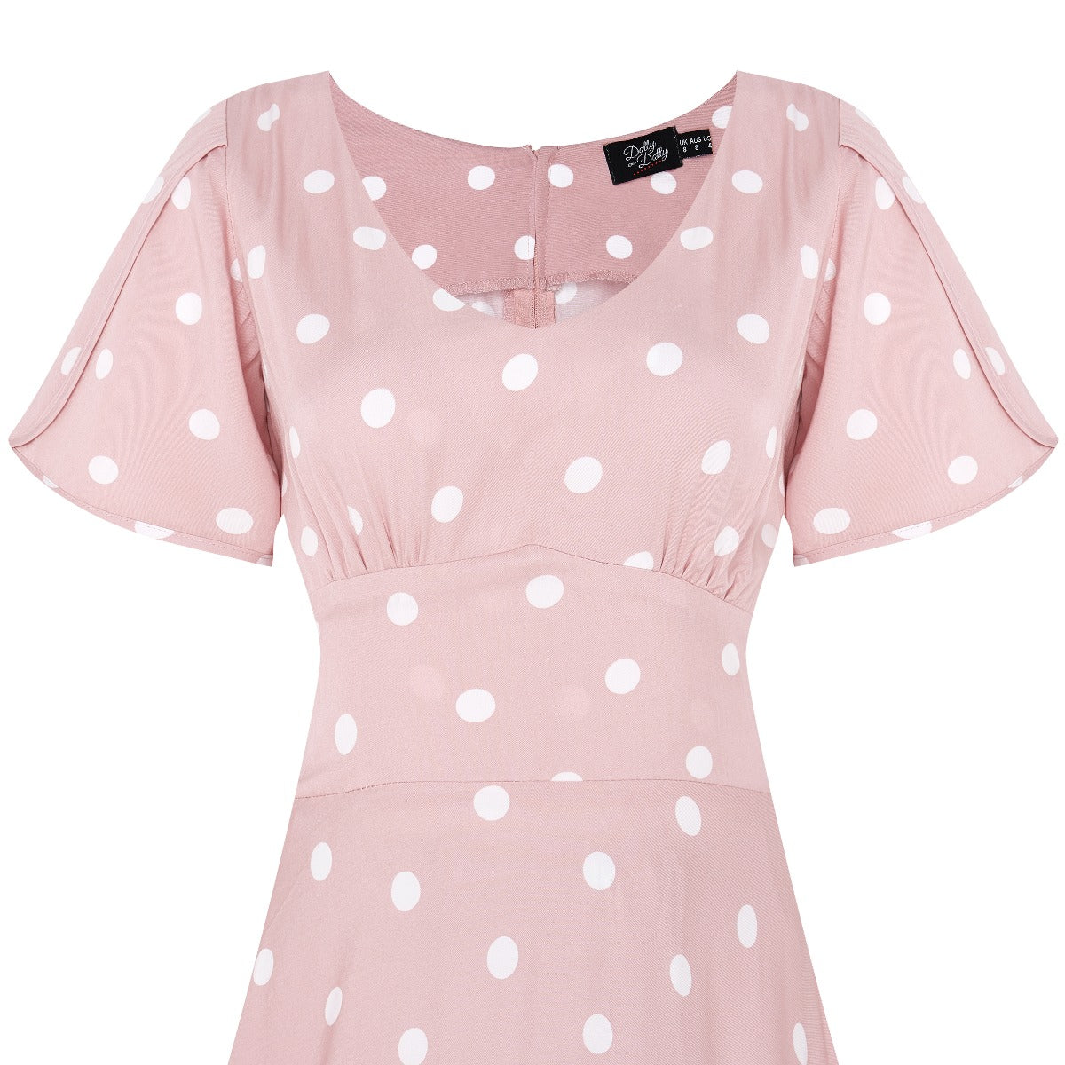 Janice Summer Dress in Baby Pink/White Polka Dot