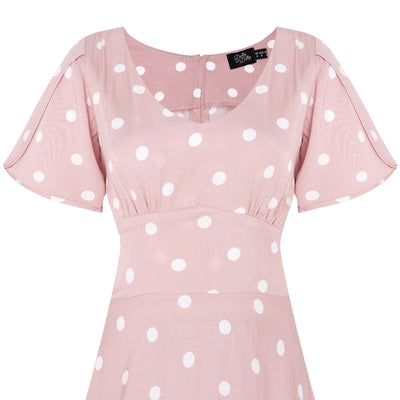 Janice Summer Dress in Baby Pink/White Polka Dot