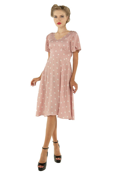 Janice Summer Dress in Baby Pink/White Polka Dot