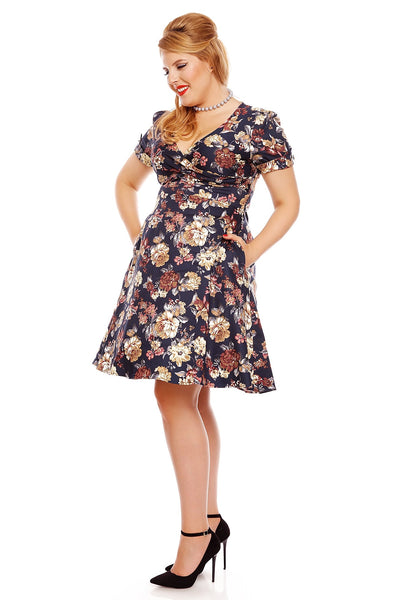 Kathy Short Sleeves Floral Swing Dress in Blue