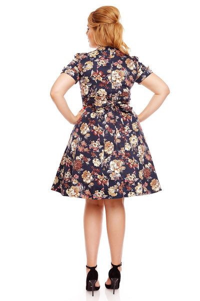 Kathy Short Sleeves Floral Swing Dress in Blue