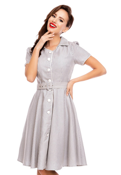 Janie Rockabilly Diner Shirt Dress in Blue-White