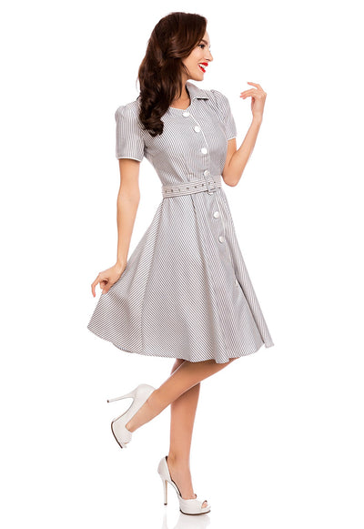 Janie Rockabilly Diner Shirt Dress in Blue-White