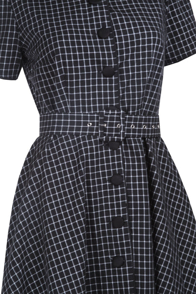Janie Rockabilly Diner Shirt Dress in Black Checks