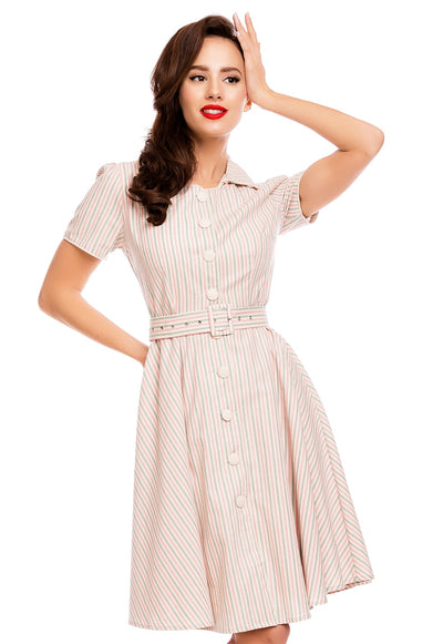 Janie Rockabilly Diner Shirt Dress in Pink-White-Green