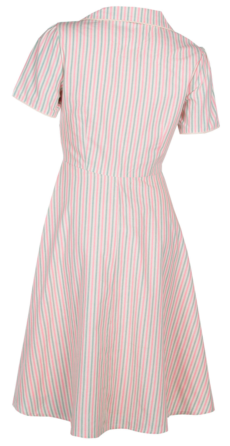 Janie Rockabilly Diner Shirt Dress in Pink-White-Green