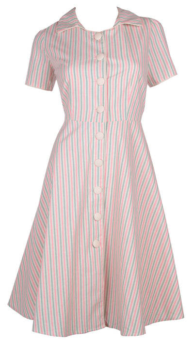 Janie Rockabilly Diner Shirt Dress in Pink-White-Green