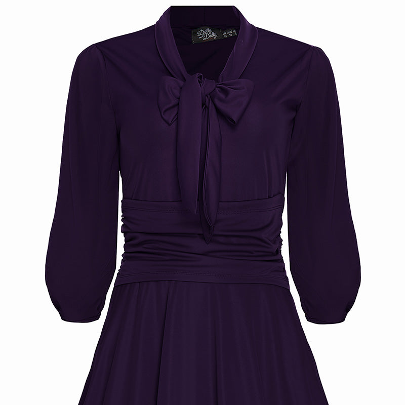 Sandra Vintage  Stretchy Purple Bow Tie Dress
