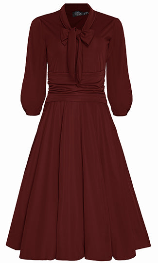 Sandra Vintage  Stretchy Burgundy Bow Tie Dress