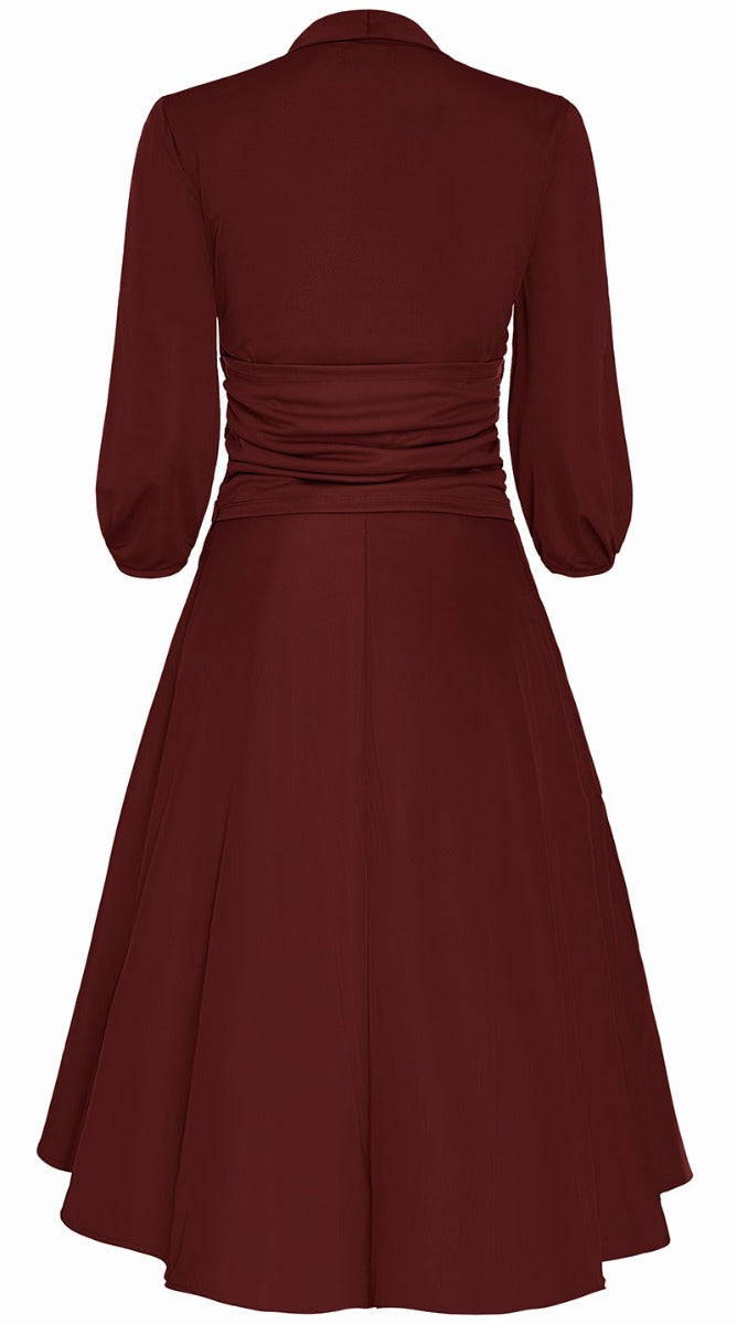 Sandra Vintage  Stretchy Burgundy Bow Tie Dress
