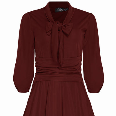 Sandra Vintage  Stretchy Burgundy Bow Tie Dress