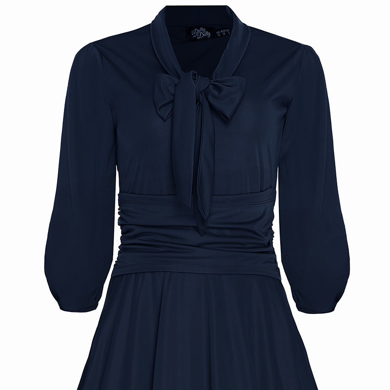 Sandra Vintage  Stretchy Navy Blue Bow Tie Dress
