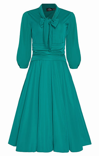 Sandra Vintage Inspired Stretchy Turquoise Bow Tie Dress