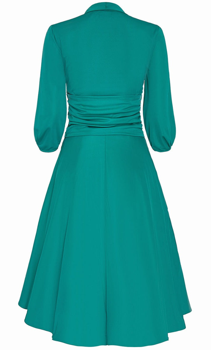 Sandra Vintage Inspired Stretchy Turquoise Bow Tie Dress