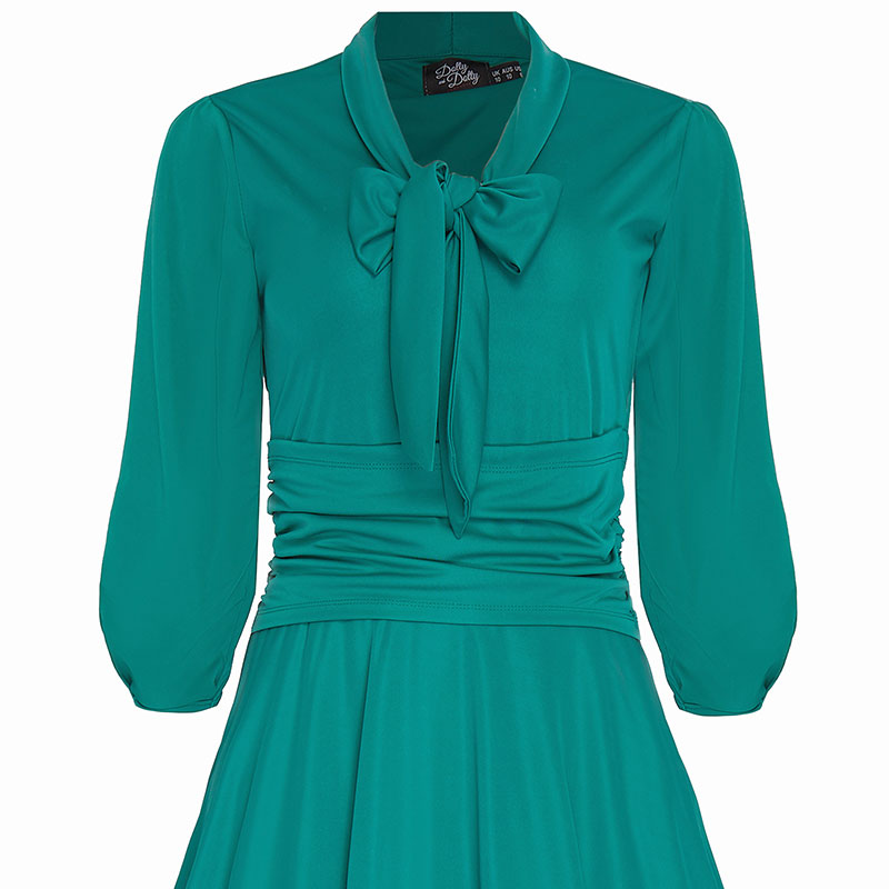 Sandra Vintage Inspired Stretchy Turquoise Bow Tie Dress
