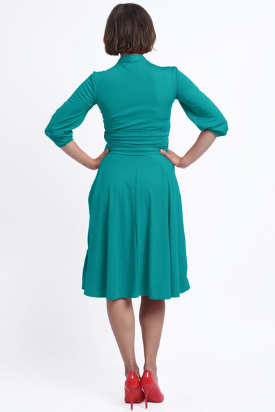 Sandra Vintage Inspired Stretchy Turquoise Bow Tie Dress