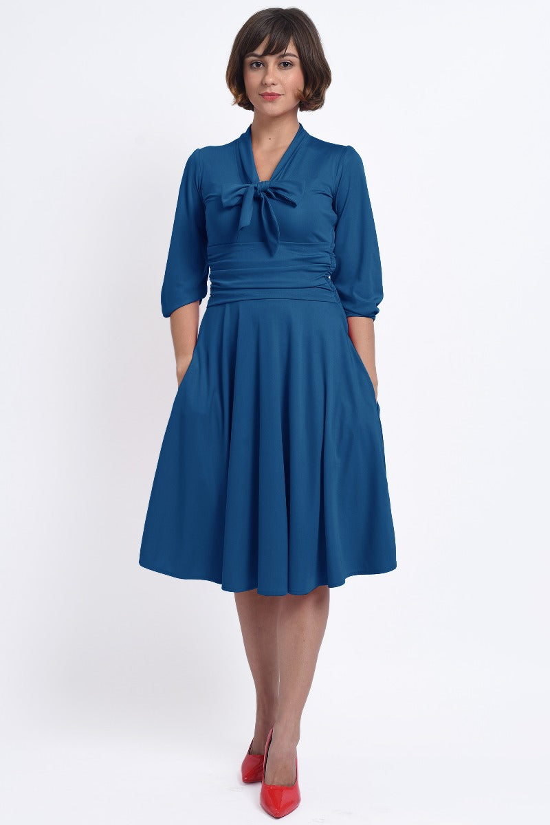 Sandra Vintage  Stretchy Blue Bow Tie Dress