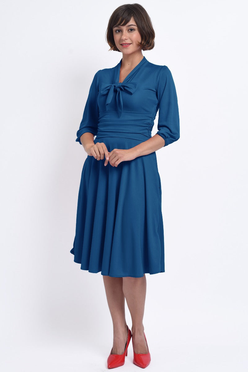 Sandra Vintage  Stretchy Blue Bow Tie Dress