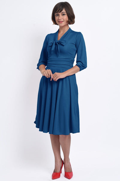 Sandra Vintage  Stretchy Blue Bow Tie Dress