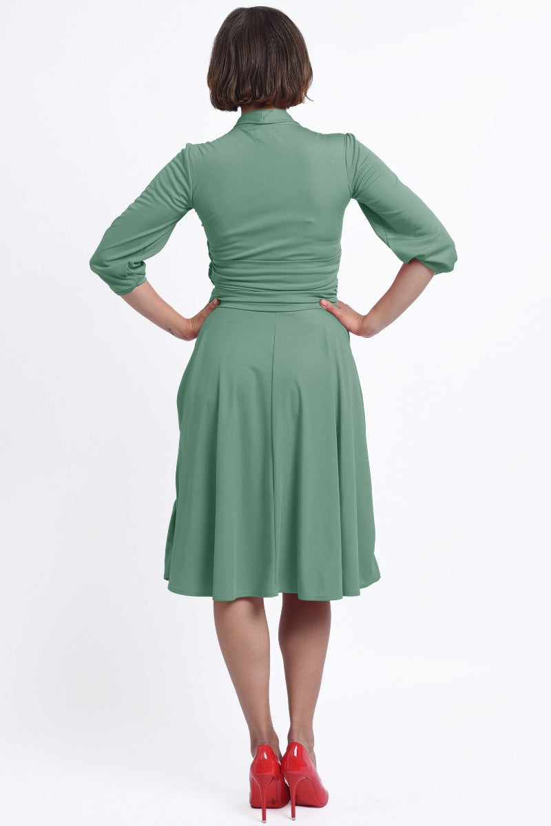 Sandra Vintage Inspired Stretchy Sage Green Bow Tie Dress