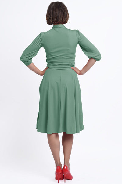 Sandra Vintage Inspired Stretchy Sage Green Bow Tie Dress