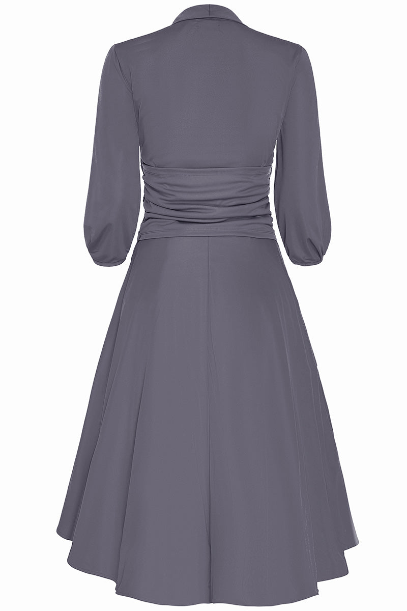 Sandra Vintage Inspired Stretchy Lavender Grey Bow Tie Dress