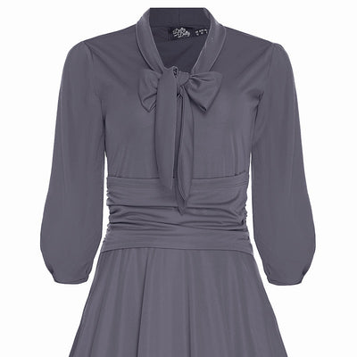 Sandra Vintage Inspired Stretchy Lavender Grey Bow Tie Dress