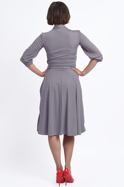 Sandra Vintage Inspired Stretchy Lavender Grey Bow Tie Dress