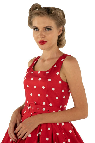 Amanda Scoop Neck Swing Dress Red & White Polka Premium Cotton