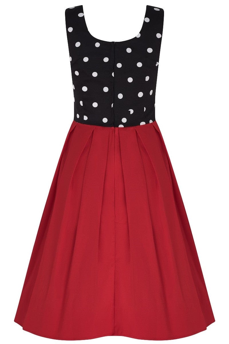 Amanda Scoop Neck Polka Dot Swing Dress in Black-White & Red