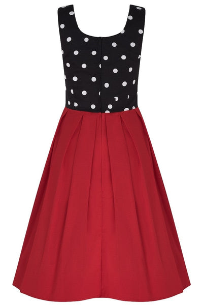 Amanda Scoop Neck Polka Dot Swing Dress in Black-White & Red