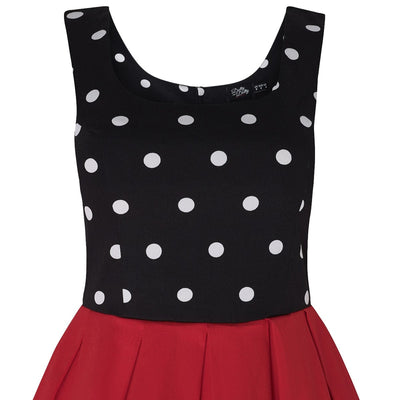 Amanda Scoop Neck Polka Dot Swing Dress in Black-White & Red