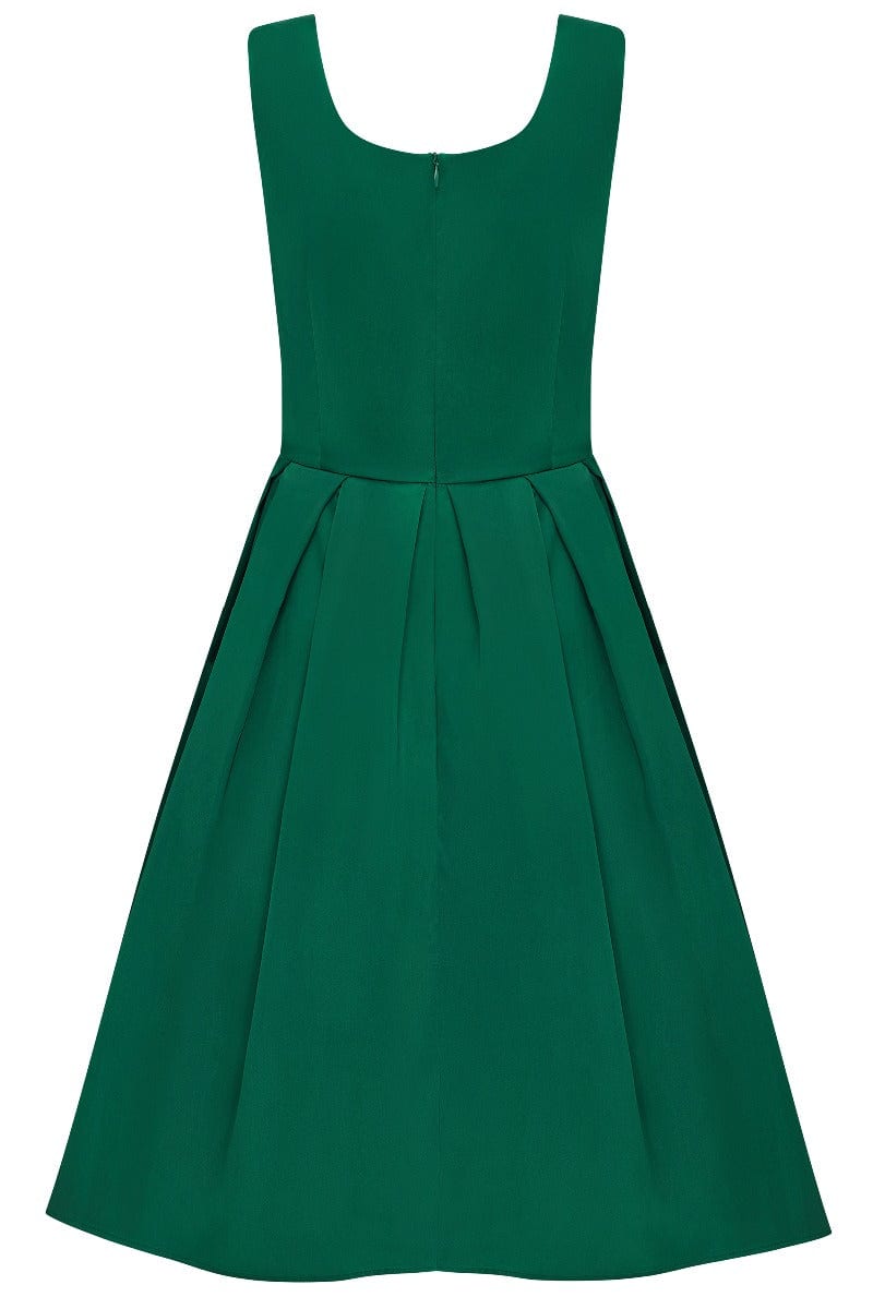 Amanda Scoop Neck Satin Swing Dress in Emerald Green