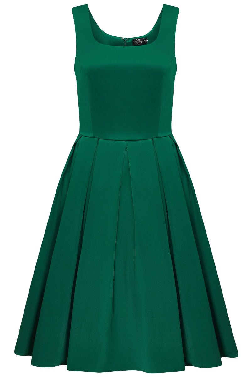 Amanda Scoop Neck Satin Swing Dress in Emerald Green