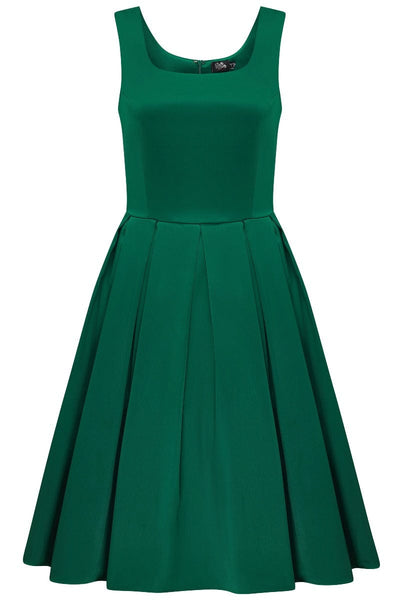 Amanda Scoop Neck Satin Swing Dress in Emerald Green