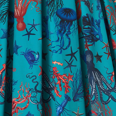 Amanda Aquarium Sea Life Print Flared Dress in Blue-Red