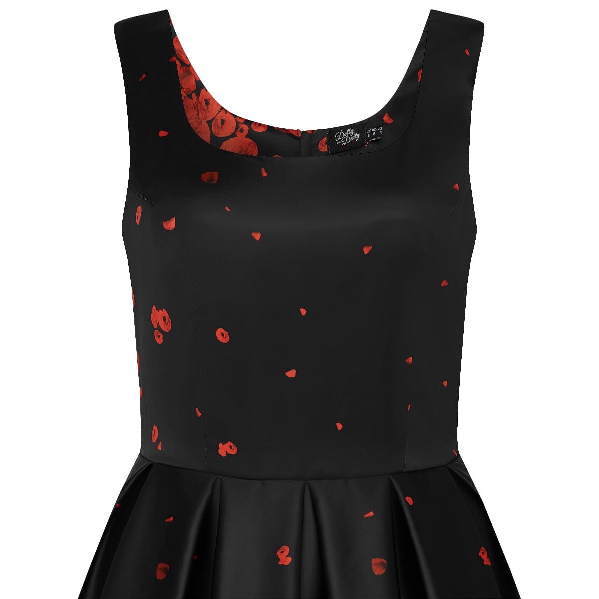 Amanda Vintage Inspired Raising Poppy Flowers Print Satin Dress in Black & Red