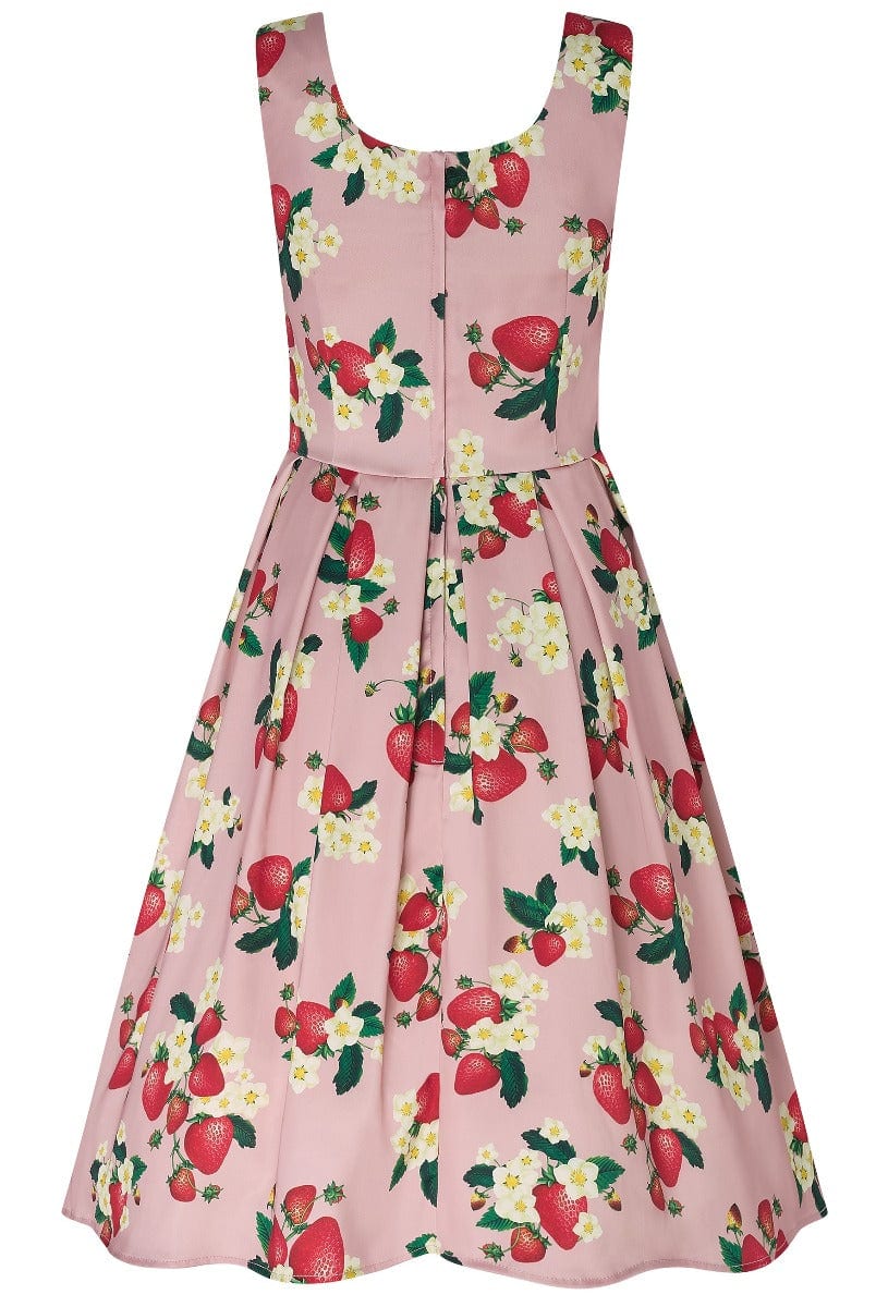 Amanda Strawberry Print Scoop Neck Dress in Pale Pink
