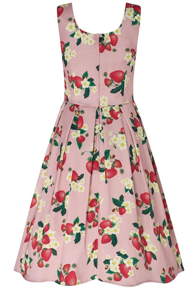 Amanda Strawberry Print Scoop Neck Dress in Pale Pink