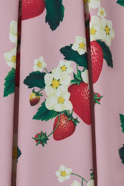 Amanda Strawberry Print Scoop Neck Dress in Pale Pink