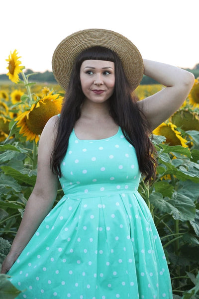 Amanda Scoop Neck Polka Dot Swing Dress in Mint and White