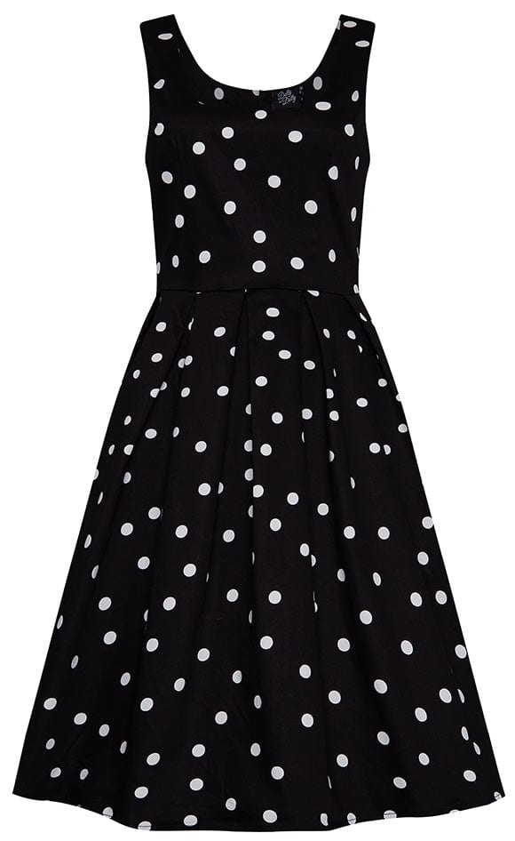 Classic Polka Dot Scoop Neck Swing Dress in Black and White
