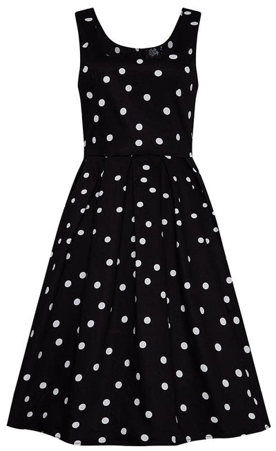 Classic Polka Dot Scoop Neck Swing Dress in Black and White
