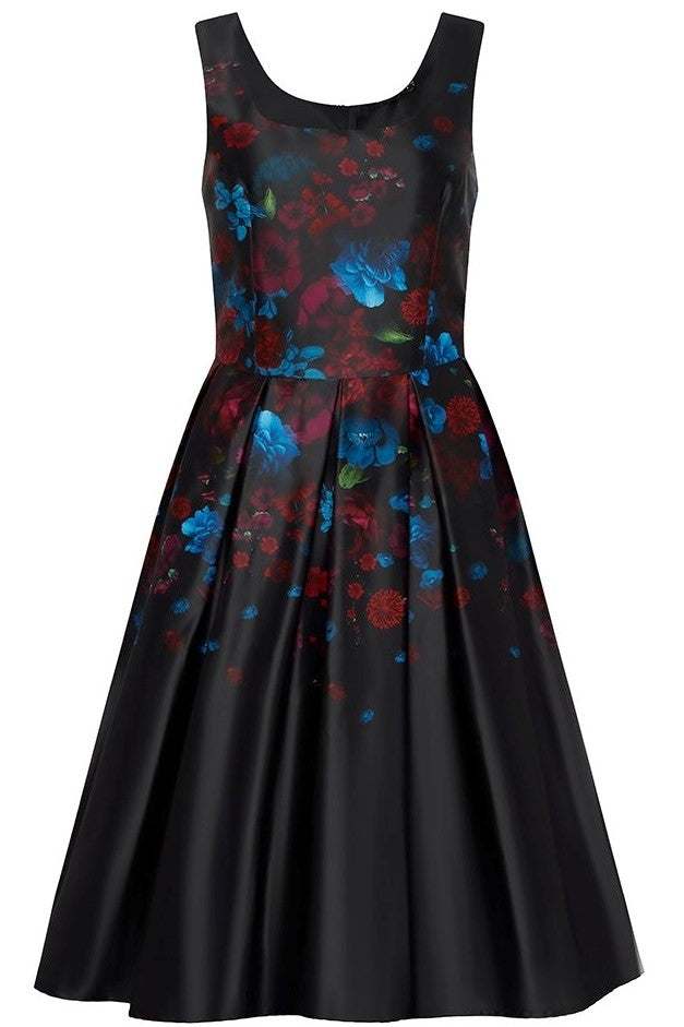 Gorgeous Amanda 50s Inspired Swing Dress Black Flower Print