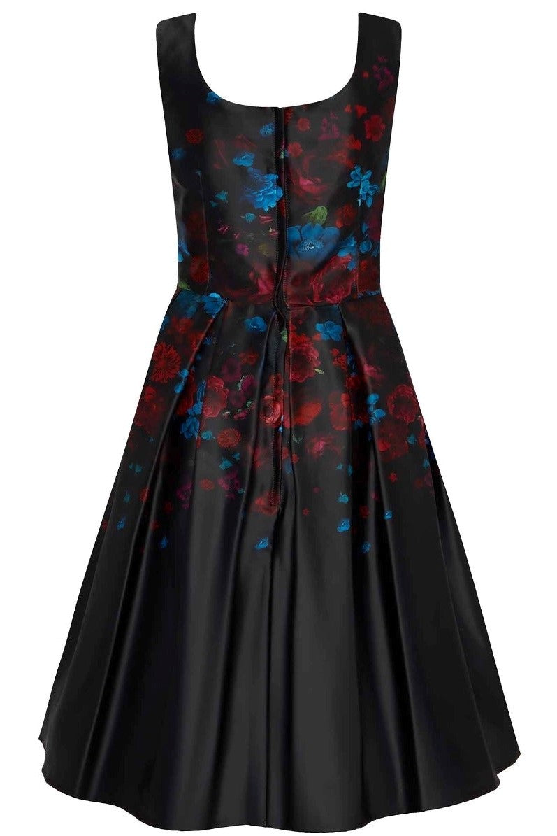 Gorgeous Amanda 50s Inspired Swing Dress Black Flower Print