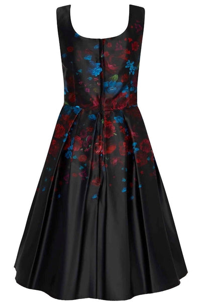 Gorgeous Amanda 50s Inspired Swing Dress Black Flower Print