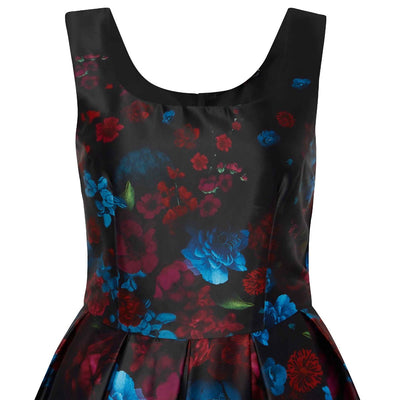 Gorgeous Amanda 50s Inspired Swing Dress Black Flower Print